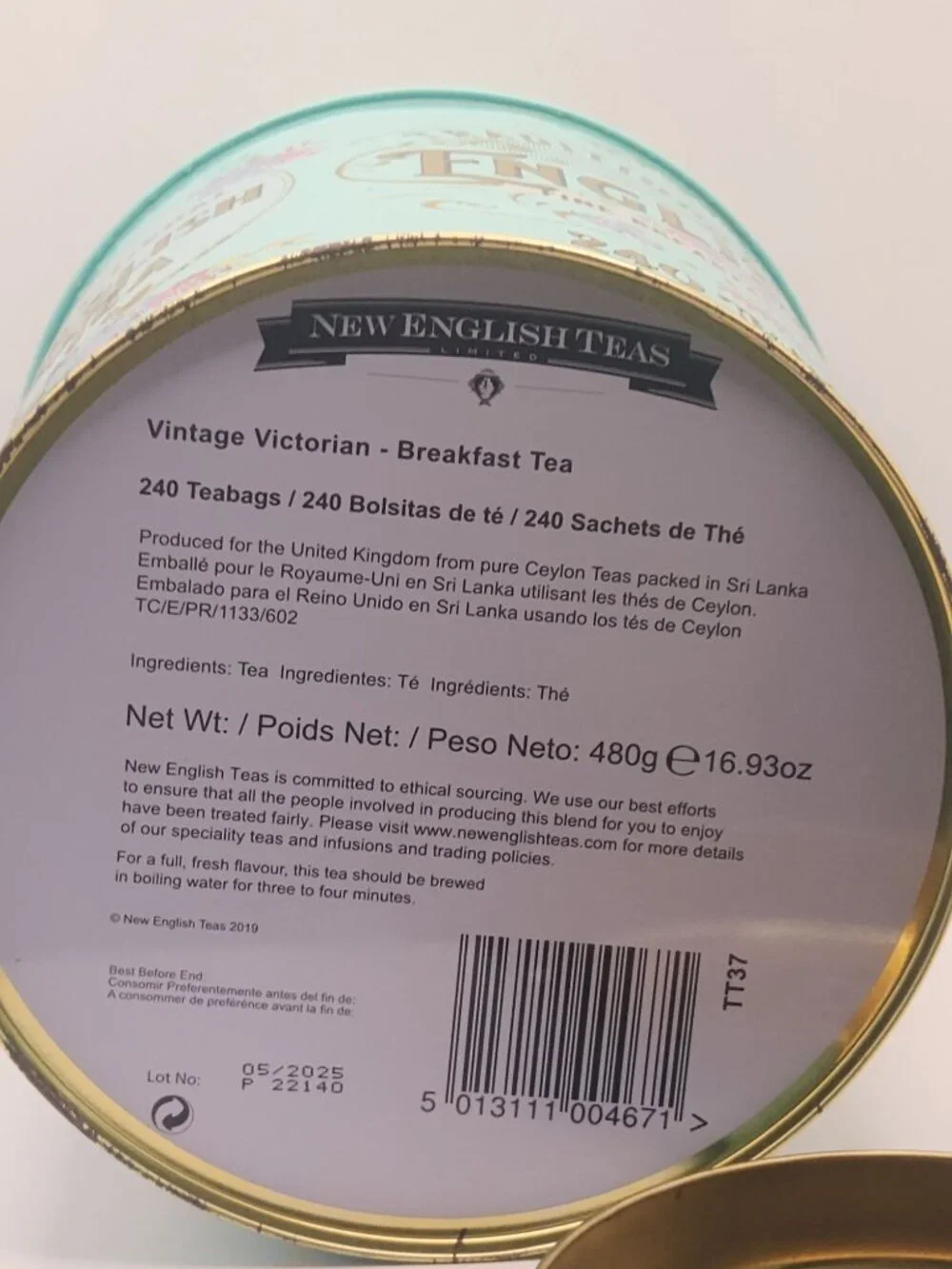 raditional English Tea Fine Breakfast Tea Tin Empty Turquoise 9.5x6.5 Canister